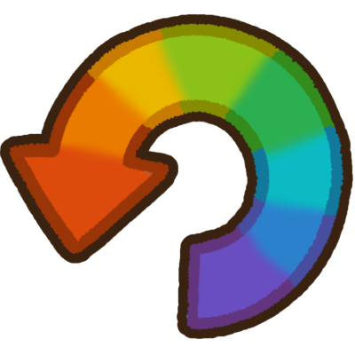 a curved backwards arrow colored in a rainbow gradient.